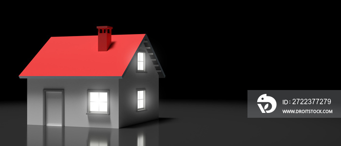 House miniature illuminated against black background. 3d illustration