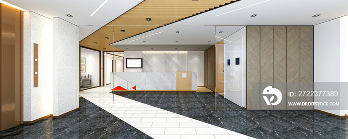 3d render of hospital interior, lobby reception