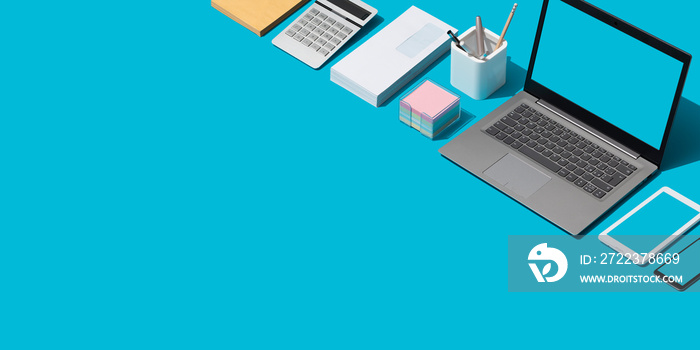 Corporate business desktop with laptop