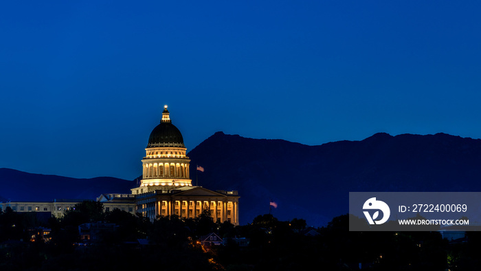 Utah State capital on a hill with the night sky