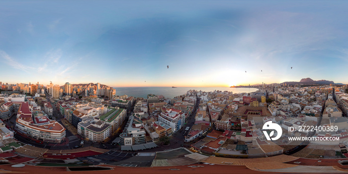 360 degree sphere aerial panoramic photo taken in Benidorm Alicante in Spain, drone 360 degree photo.