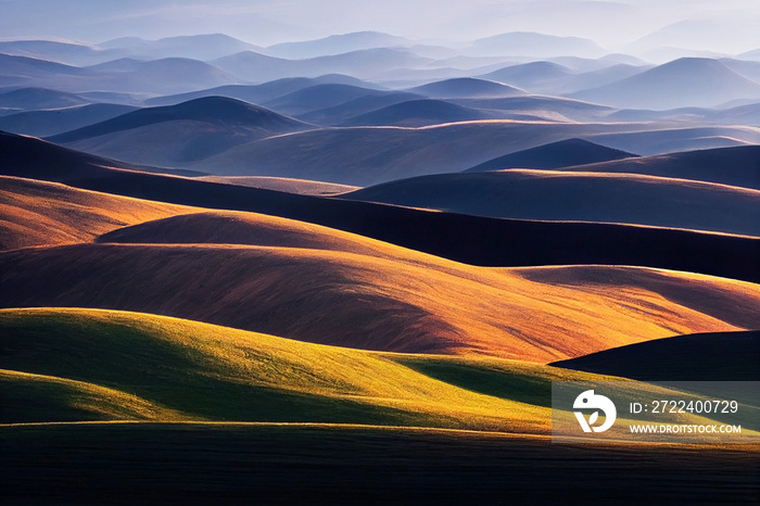 Layered, rolling hills at dusk - abstract