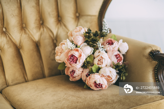 beautiful flower bouquet on the sofa