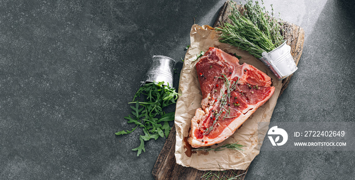 Raw fresh meat t-bone steak with spices