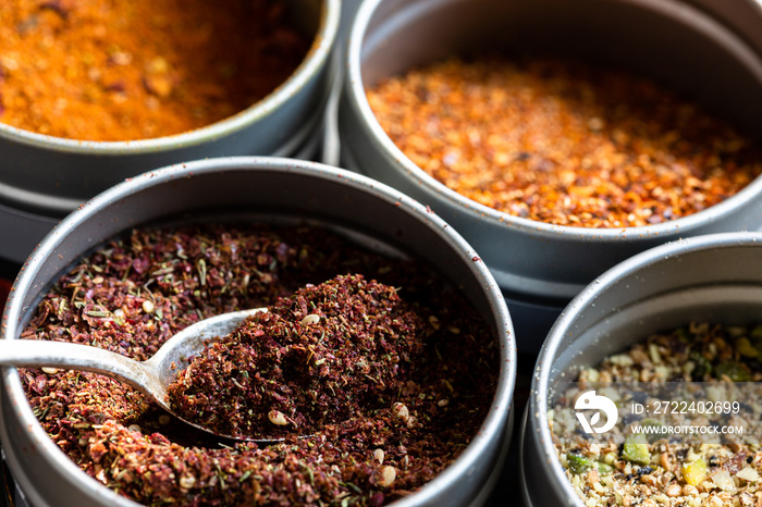 bowls with exotic ground spices