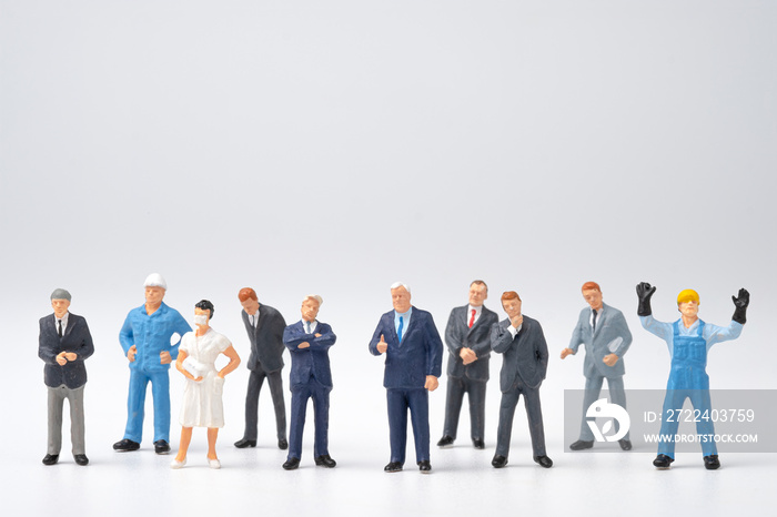 Different occupation job in people group , Miniature figure on white background.