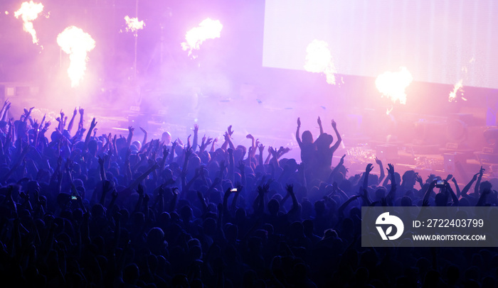 Crowd at concert and blurred stage lights