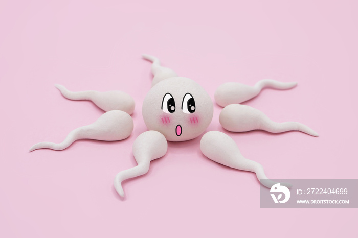 Handmade Polymer Clay Figure of Human Sperm Impregnate a Fertile Human Egg