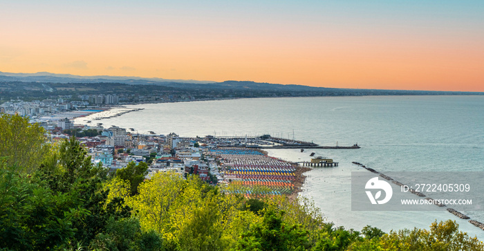 Aerial view of Gabicce and Cattolica at sunset