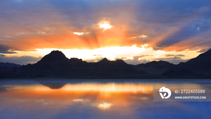 Sun set reflection in Bonneville salt flats