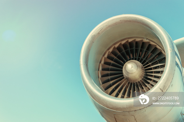 Old airplane turbine against the sky.