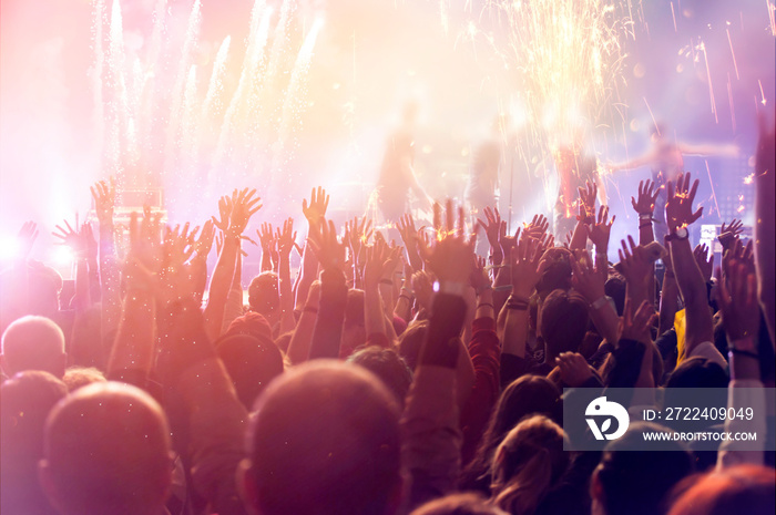 Fireworks and crowd celebrating the New Year