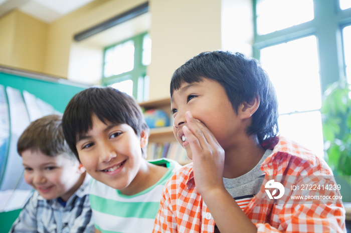 elementary students in geography class