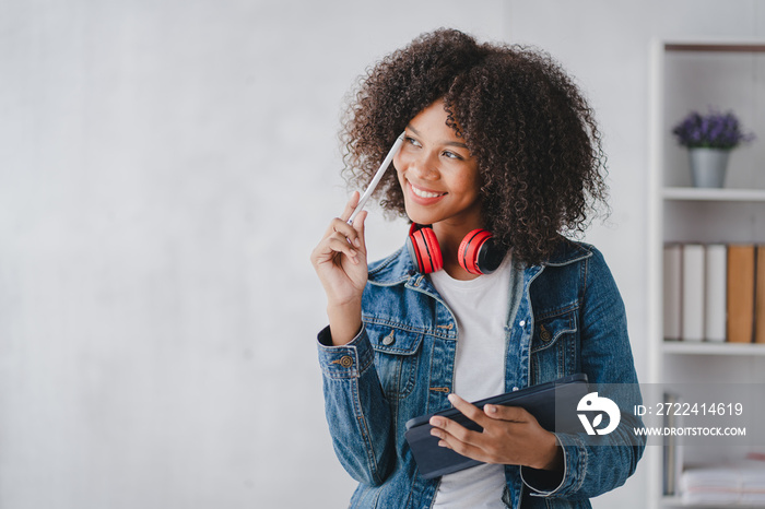 african american female students studying online using laptop online meeting