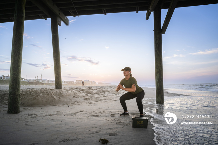 Marine veteran trains every morning on the beach to stay in shape just like when she was on active duty.