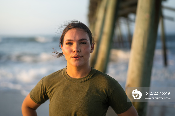 Marine veteran trains every morning on the beach to stay in shape just like when she was on active duty.