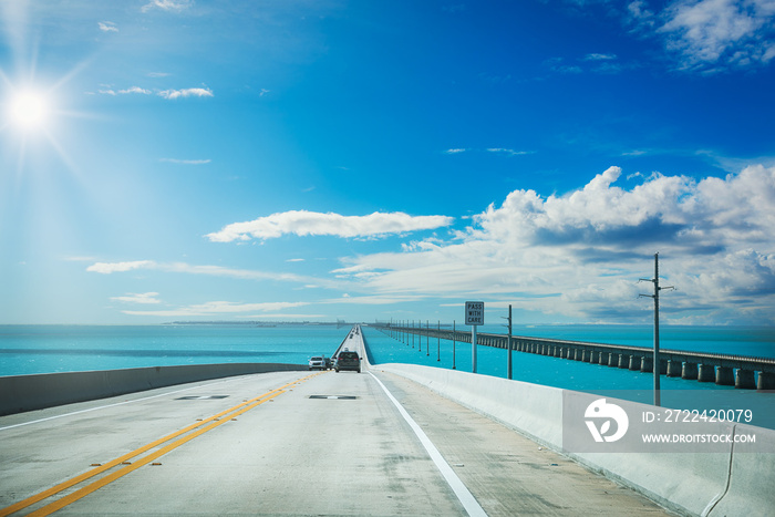 Traffic on famous Seven Mile Bridge in Overseas highway