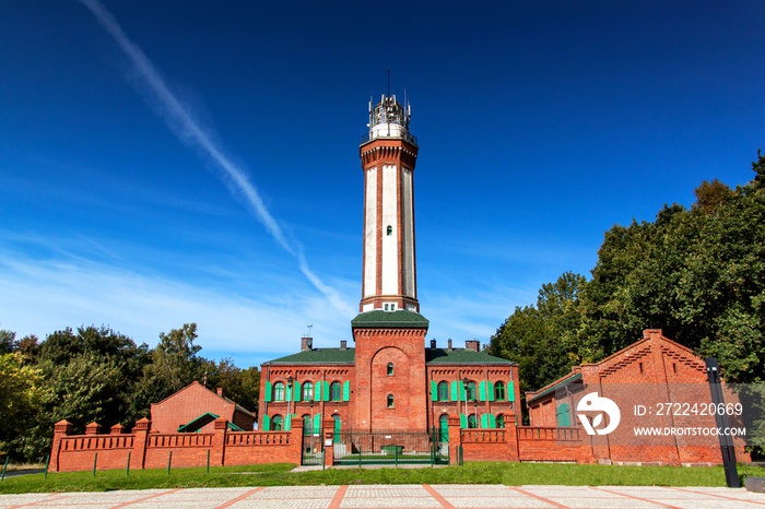 Historic lighthouse on the Baltic Sea in Niechorze, Poland, Europe. Lighthouse was built in 1866.