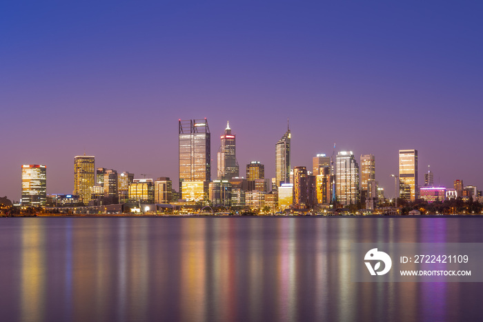 skyline of perth at night in western  australia