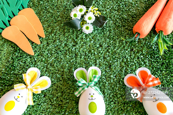 Colorful Easter Eggs, Easter Elements in Green Grass.