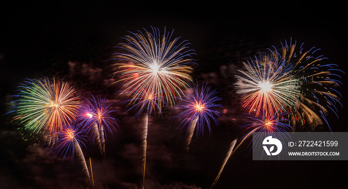 Real Fireworks display celebration, Colorful New Year Firework