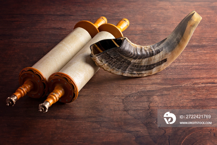 A Shofar Rams Horn and a Tora Scroll