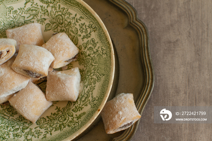 Homemade vintage style jam stuffed cookies,  close up