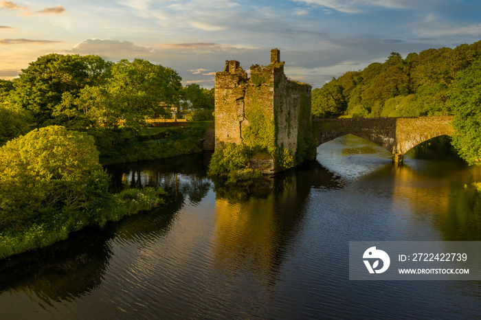 Carrigadrohid Cork Ireland old Irish touristic landmark meadow river sunset amazing aerial scenery view