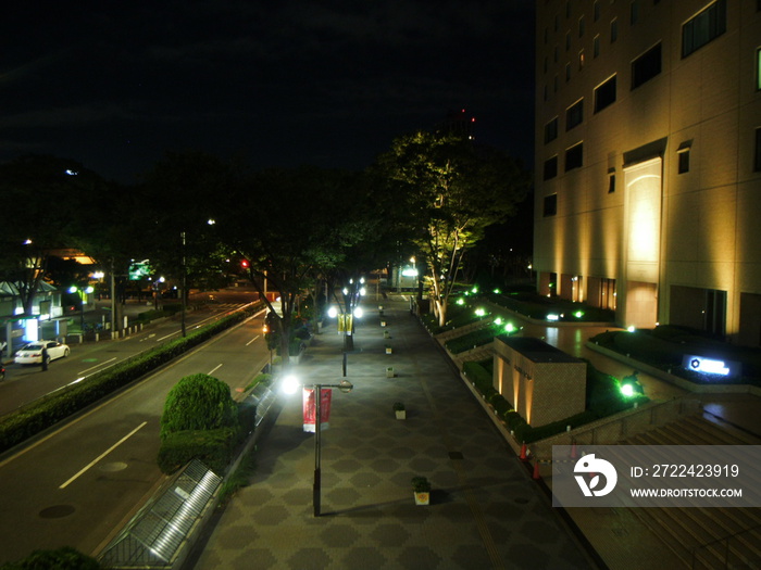 深夜の新宿　無人の歩道