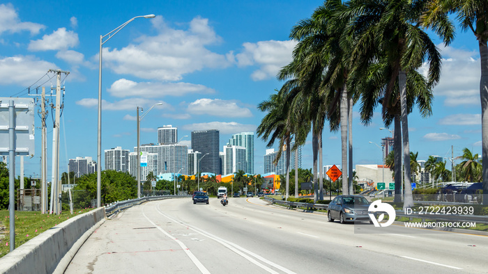 The Miami Beach Traffic in the highway in Florida