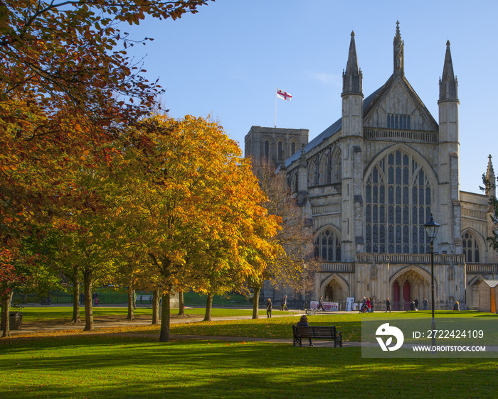 Winchester Cathedral in Autumn,Hampshire ,England.