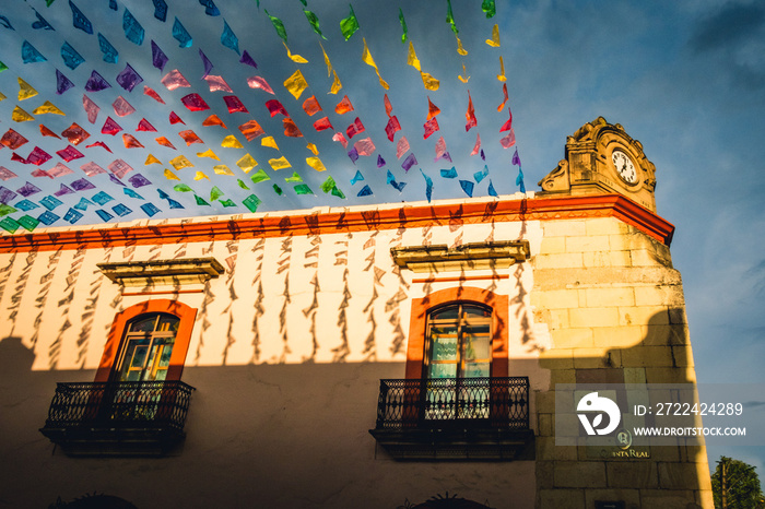 Colorful Pennants on the Roofs Traditional Indigenous Festival Traditional Houses and Balconies