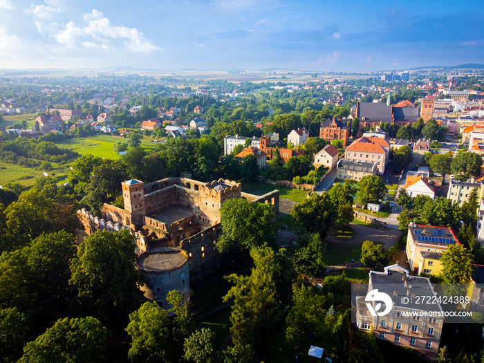 Ząbkowice Śląskie, panorama Ząbkowic Śląskich, zamek w Ząbkowicach Śląskich, zamek Frankenstein, Frankenstein Castle