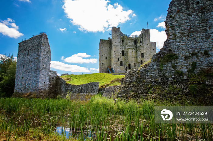 A panoramic view of Trim castle in County Meath on the River Boyne, Ireland. It is the largest Anglo-Norman Castle in Ireland