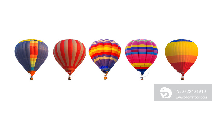 Group hot air balloons isolated on white background