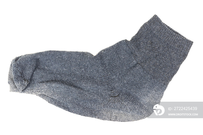 old gray sock on a white background