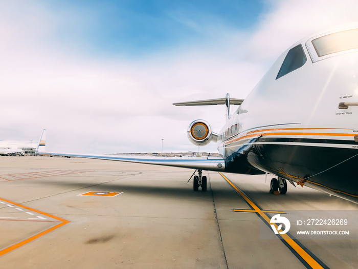 Private luxury jet at the airport terminal