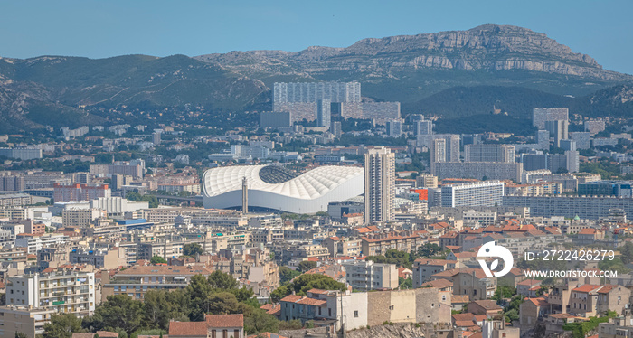 Vue de Marseille et du stade Vélodrome. France.