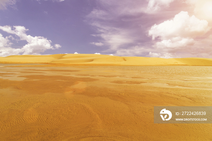 Scene of water landscape in the dunes of the Sahara Desert. Tunisia, Africa, Tatooine.