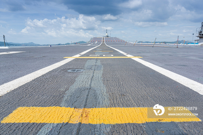 Runway at takeoff on battleship and Runway Aircraft Carrier