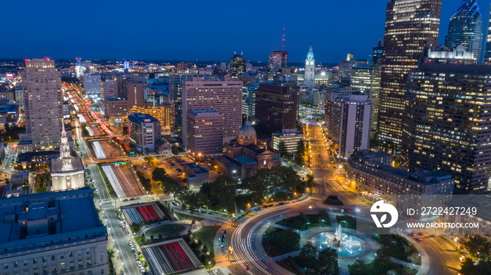 Night Falls Dusk Downtown Philadelphia Pennsylvania City Center Logan Square