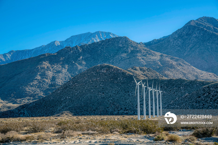Palm Springs, California- Wind turbines on a desert at the mountainside