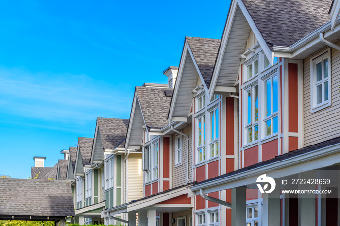 A perfect neighborhood. Houses in suburb at Spring in the north America