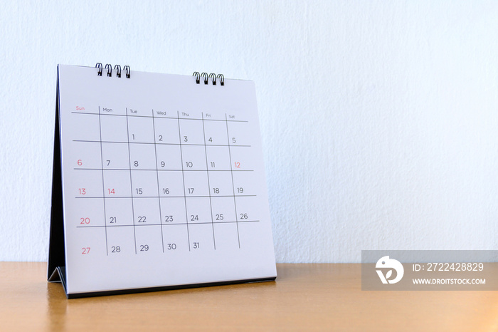 Generic Calendar With Days on wood table