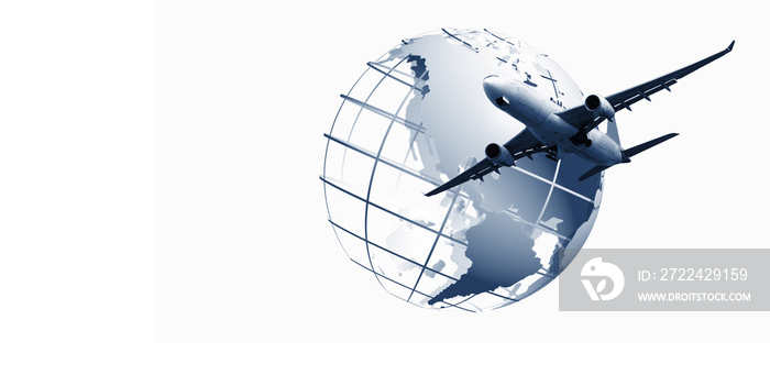 world logistics,  world map background and airplane is flying f Transportation, import-export and logistics, Travel concept