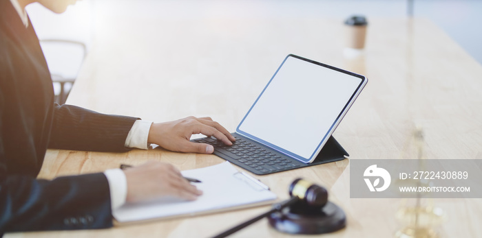 Professional legal officer reviewing settlement documents, contracts and business agreement