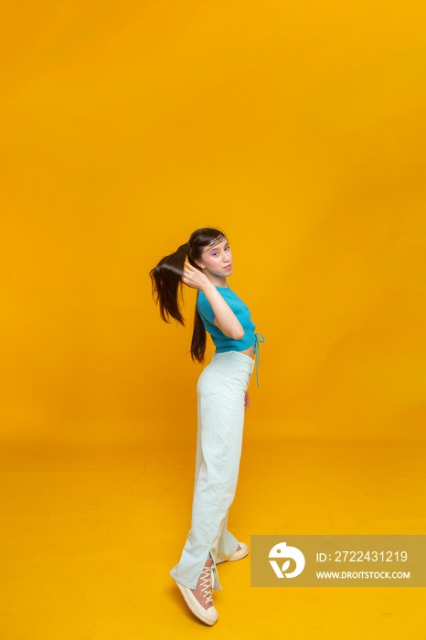 Studio portrait of girl with long hair