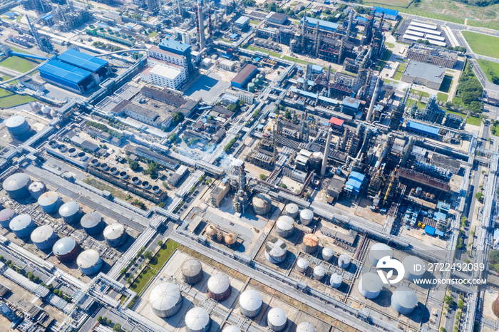 aerial view of oil refinery