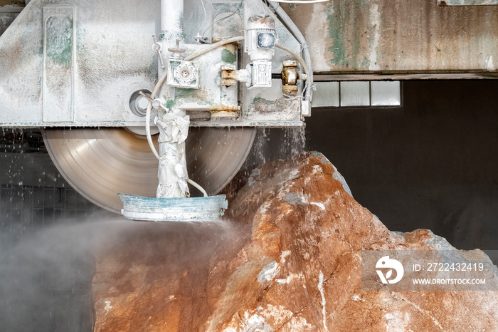 marble being cut in the marble factory