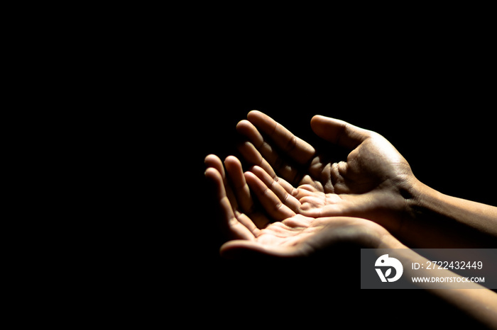 A man his praying hand for God’s blessing To ask for your help In a state of depression from the kovid-19, he was affected both physically and mentally,and hope that everything would be well soon.